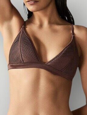 Reiss Raquel Pleat Bikini Top US 6 Dark Brown Chocolate Mocha Mousse Swim New‎